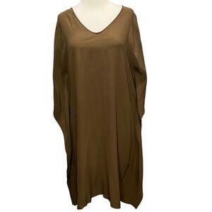 Eileen Fisher Crepe V-Neck Caftan Dress Brown Tencel Viscose Draped Lagenlook M